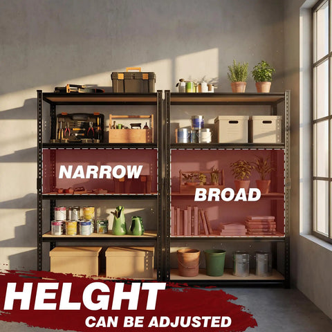 Heavy Duty 5 Tier Adjustable Garage Shelving Rack With Steel Construction And MDF Boards 2400 Lbs Capacity Ultra Sturdy Garage Storage Shelf System For Tools Parts And More, adjustable height shelves