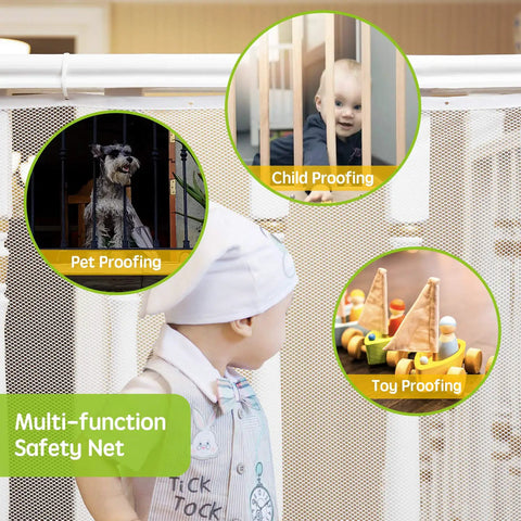 Child and pet safety net application examples with Kid Safe Banister Guard Net For Baby And Pets 15ft Long 3ft High Rail Mesh