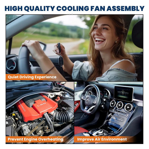 Straight Bolt On Tough Built AC Condenser Radiator Cooling Fan Assembly Compatible With 2005 To 2011 Lincoln Town Car Mercury Grand Marquis And 2006 To 2011 Ford Crown Victoria in car interior.