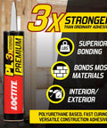 3X Stronger Do-It-All Polyurethane Construction Adhesive 10 Oz Cartridge 12 Pack, shown in construction setting