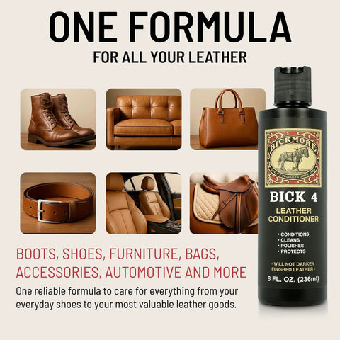 Top Tier Non Darkening Leather Conditioner And Cleaner For Kicks Couch Car Rigs Heavy Duty Polishing Solution 8 Oz bottle displayed with leather products.