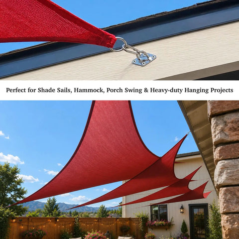 4 Inch Pad Eye Plate With Carabiner Set Stainless Steel 304 Mounted on Wall Holding Red Shade Sail Outdoors