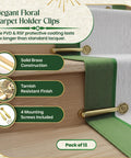Elegant floral stair carpet holder clips with PVD and RSF protective coating, solid brass, tarnish-resistant, pack of 13.