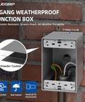 Close-up of Outdoor GFCI Outlet Kit With Weatherproof In Use Cover And Metal Box showcasing 1 gang metal box and powder-coated finish
