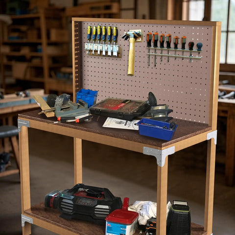Workbench with tools using Your Shop Go To Galvanized Steel Workbench And Shelving Hardware Kit With Corner Brackets, 8 pieces visible