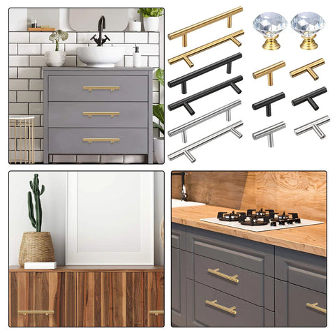 14 Piece Tray Handle Set for Resin Crafts with gold, silver, black stainless steel pulls and diamond crystal knobs