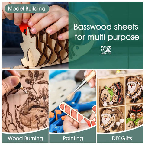 Basswood sheets, 8x12 inches, 1/16 inch thick, 18-pack for laser cutting, drawing, wood burning, DIY crafts