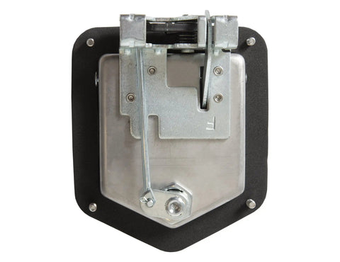 Heavy Duty Stainless Steel Rotary Paddle Latch With Hidden Stud Mount And Shut And Go Lock For Truck Toolbox Handles top view with steel mechanism.
