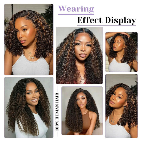 Women wearing Burmese Curly Human Hair Bundles 100 Real Hair Sew In Weft 16 18 20 Inch P1b 30 Highlight Quick Weave Natural Brown Color