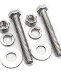 Two stainless steel hex-head bolts with nuts and assorted flat and split-lock washers (5/16-18 x 4 in).