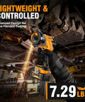 Person using 20V Cordless Mini Circular Saw With Brushless Motor Up To 18000 RPM 3 Inch Cutting Capacity Forward And Reverse LED Light Includes Two 4Ah Batteries And Charger For Wood Metal Tile PVC Cutting under a vehicle