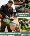 Top Handle Gas Chainsaw For Arborists, 12 Inch Pruning Saw With Lightweight 2 Stroke Engine, used by worker cutting wood.