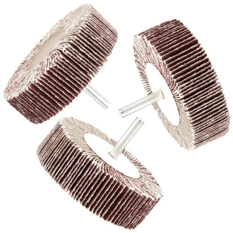 Five Pack 3.15 By 1 By One Quarter Inch Shank Mounted Flap Wheel 80 Grit Aluminum Oxide Abrasive Wheels for metal finishing