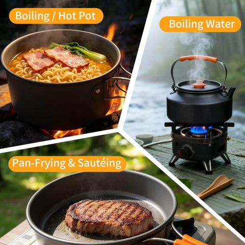Collapsible Camping Cookware Set With Nonstick Pots, Pans, And Kettle For 2-4 People - Hard-Anodized Aluminum, Open-Fire Ready, Complete 4-In-3 System, Includes Carry Bag