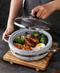 Induction Base Granite Stone Bowl With Glass Lid And Wood Base Heavy Duty Thick Stone Pot For Bibimbap And Soups Hot Pot Fan Favorite
