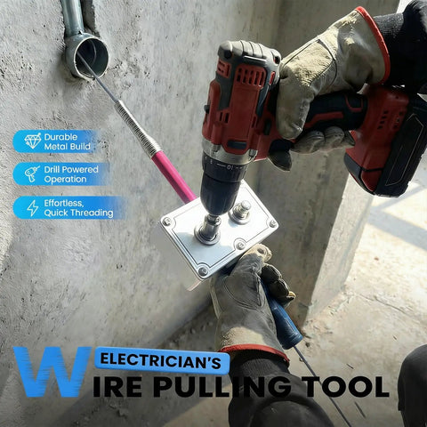 Pro Electrician Wire Pulling Assistant Cable Threading Machine For Wall Wiring Job with drill attachment and guide wire.