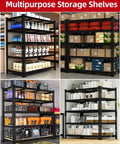 Beefy Heavy Duty Garage Storage Shelves Five Tier Metal Rack With 650 Lbs Per Shelf And 3250 Lbs Total Load Capacity Powder Coated Steel Frame With Thickened Wood Boards For Garage And Workshop, 5-tier black rack