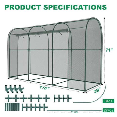 Crop Cages For Garden Plants, Large 9.8 Ft Long By 3.3 Ft Wide By 6 Ft High Plant Protection Tent With Zippered Door, Raised Bed Cover, Wind Resistant Garden Bed Enclosure For Vegetables And Flowers, Easy To Assemble