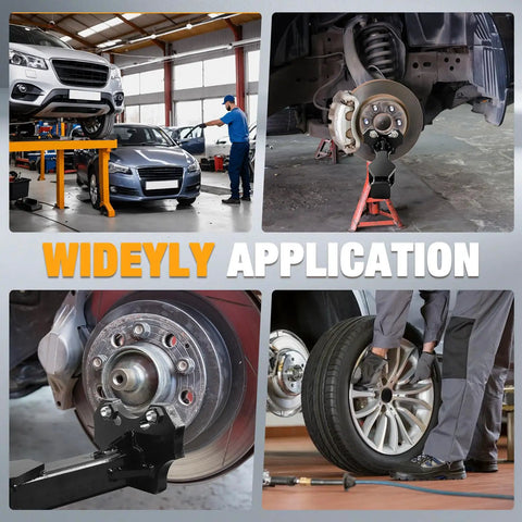 Heavy Duty Steel Wheel Bearing And Hub Removal Tool used on car hub assembly and wheel for effective vehicle servicing.