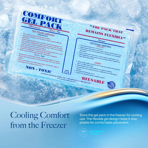 Cozy Gel Ice Pack 10x15 Inches for Targeted Pain Relief Flexible Reusable Cold Therapy on ice with instructions visible