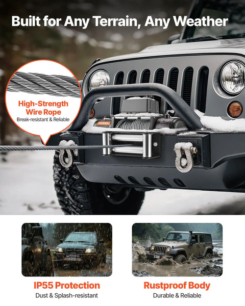 Beefed Up 12000 Lb Electric Winch With 85 Ft Steel Cable 12V Power Winch For Jeep Wrangler UTV ATV And Truck Off Road Recovery Wireless Remote Control And Heavy Duty Motor on Jeep front bumper