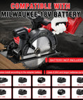 Badass Six Point Five Inch Cordless Circular Saw With Brushless Bldc Motor 1100 Watt 6200 Rpm Accepts Eighteen Volt Packs with Milwaukee battery compatibility.