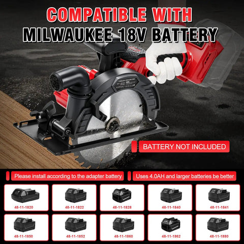 Badass Six Point Five Inch Cordless Circular Saw With Brushless Bldc Motor 1100 Watt 6200 Rpm Accepts Eighteen Volt Packs with Milwaukee battery compatibility.