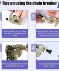 CILOYU 35 gold bike chain tensioner tool shown in a four-step chain breaker instruction infographic