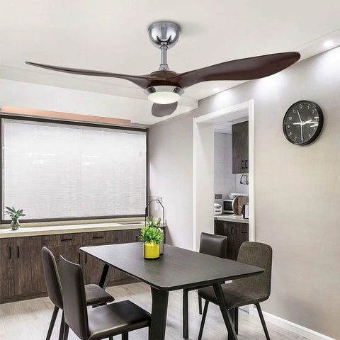 WEvalMC Ceiling Fan with Light 48 inch Reversible Motor for Living Room in modern dining area with wooden table.