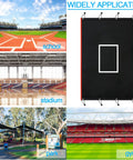 Heavy Duty Vinyl Backstop For Batting Cages 4 x 6 Feet Baseball And Softball Hitting And Pitching Backdrop Net Saver PVC Coated Backdrop For Backyard Practice displayed in various sports venues.