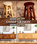 Before and after comparison of furniture refinished with Red Cherry Wood Stain Water Based Matte Finish Fast Drying Formula.