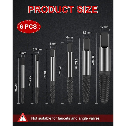 Top Rated 6-Piece Screw Extractor Set Made From Heavy Duty Carbon Steel. Ultimate Damaged Bolt Remover Kit For Stripped Screws and Stuck Fasteners. Perfect Easy Out Tool For Daily DIY Repairs And Tough Jobs That Need Real Grit To Get The Job Done Right. 6-piece extractor sizes 3-12mm