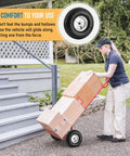 Woman using hand truck with All Purpose 10 Inch Pneumatic Tire And Wheel Set for cart dolly on steps outdoors
