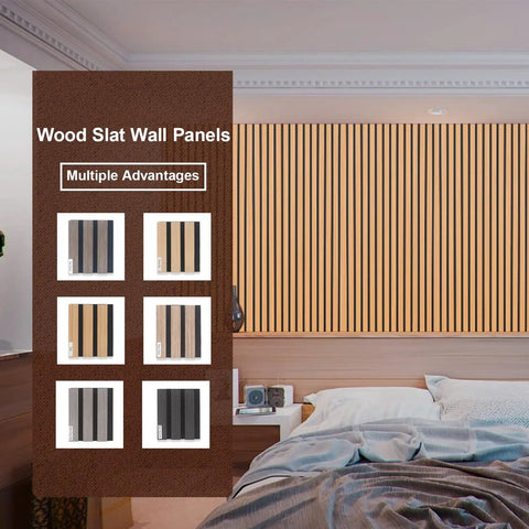Top Tier Wood Slat Panels For Walls Featuring Pro Grade Sound Dampening And Heavy Duty Echo Blocking For Clean Interior Decor And Chill Home Studios Sample Pack displayed in a bedroom.