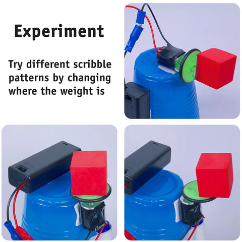 Two Pack Motorized Drawing Robots Kit For Classrooms And Home STEM Projects, scribble bot experimenting with weight placement