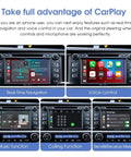 Toyota Wireless CarPlay Retrofit Kit for 2014-2019 models shown in four screens: real-time navigation, voice control, music, calls.