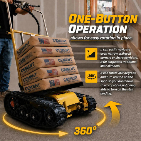 Beast Of A Foldable Electric Stair Climber Dolly For Stairs And Floors, 360 Degree Turn, Heavy Lifting Up To 880 Lbs, Long Life Battery, 850W Motor, Removable 48V Lithium Battery, Fast Charge, Low Energy Consumption on stairs carrying cement bags