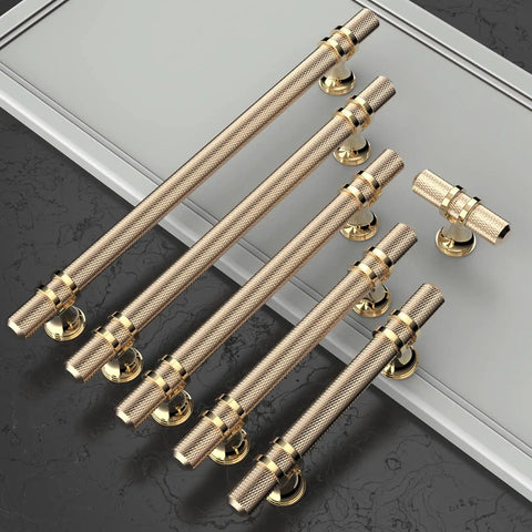 10 Pack Knurled Gold Cabinet Pulls Slick 5 Inch Long 3 Inch Center Hole Brushed Brass Kitchen Cabinet Handles for Drawers