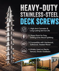 Heavy-Duty Stainless Steel Deck Screws with sharp point for easy drilling, ideal for outdoor construction and treated wood.