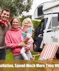 Family standing outside RV camper promoting use of magnesium anode rod for water heaters 9.25 inch length 3/4 inch NPT for tanks