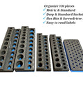 All In One Socket Organizer For 1/4 And 3/8 Drives With SAE And Metric Sizes, Deep And Standard Sockets, Includes A 50 Bit Hex Holder