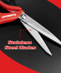 Go To Workhorse Heavy Duty Scissors Set 2 Piece Multipurpose Shop Shears 8 Inch And 10 Inch Non Slip TPR Grips Ergonomic Handles Durable Steel For Fabric Cardboard Duct Tape And More stainless steel blades close-up