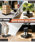 Heavy Duty Interlocking Furniture Dolly 2 Pack Slick Rolling Casters Designed For Moving Big Appliances And Overweight Loads Without Breaking A Sweat, with boxes, a plant, a vase, and a computer.