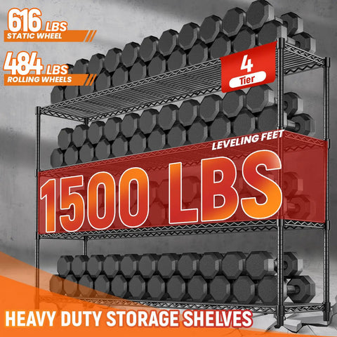 Beefy 60 Inch Wire Shelving With Wheels Heavy Duty Garage Shelving Rack On Casters Adjustable Wire Shelves With Liners Fits 27 Gallon Totes Ideal For Commercial And Warehouse Storage 60 Inch Wide 18 Inch Deep 63 Inch Tall 4-tier black wire rack