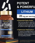 Lithium Orotate 20 Mg Complex Capsules With Magnesium Glycinate And Ashwagandha For Sharp Focus Memory And Mood Boost Brain Health Supplement Non GMO Vegan 120 Capsules front view