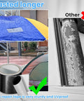 Heavy Duty Waterproof Repair Tape For Fabric Tents Awnings RV Roofs Tarps Boat Covers And Outdoor Gear UV Proof Tear Resistant Multipurpose Black Patch shown on a colorful tent and roll