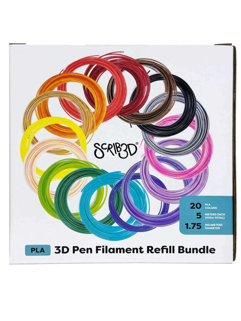 Colorful 3D pen filament refills display, 1.75mm PLA, 320 feet, 20 colors, compatible with SCRIB3D, PIKA3D, MYNT3D, not 3Doodler Create
