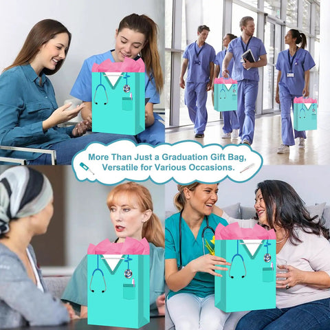 13 Inch Nurse Graduation Gift Bag With Tissue Paper And Handle For Women Gift Ready Large Medical School Celebration Bag Perfect For Nursing School Graduation Party Favor For New Nurses