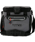 Front view of Soft Sided Cooler With Hard Body Liner And Smart Shelf Insulated Bag For Lunch And Travel, 16 Can Capacity, Sharkskin Gray