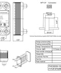 Technical drawing of Custom Plate Heat Exchanger 2x5 Inches, 12 Plate Water To Water System with detailed dimensions